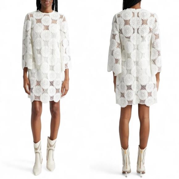 ZIMMERMANN Dresses & Skirts - Zimmermann Junie Ivory Cotton Lace Crochet Mini Dress Cottagecore Sz 3 / 10 / L